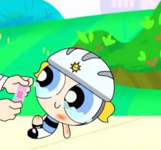 🥰 Bubbles The Powerpuff Girls Desenho animado, Animado, Bolhas, As Meninas Superpoderosas, Ferimento, Ferido, Triste telegram sticker
