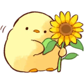 🌻 ลูกเจี๊ยบ, ทานตะวัน, น่ารัก, สัตว์, สีเหลือง, ดอกไม้ telegram sticker