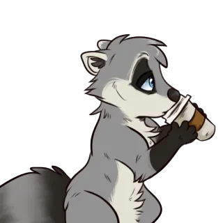☕ raccoon, animal, cartoon, coffee, drink, cute whatsapp sticker