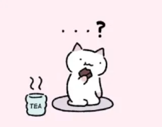 😕 TEA Katze, Tee, Getränk, niedlich, Cartoon, Frage, Tier telegram sticker
