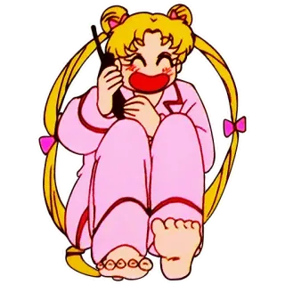 😂 Sailor Moon anime, cartone animato, ragazza, pigiama, telefono whatsapp sticker