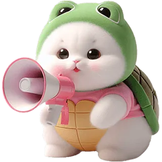 🗣 mignon, animal, chat, tortue, mégaphone, dessin animé whatsapp sticker