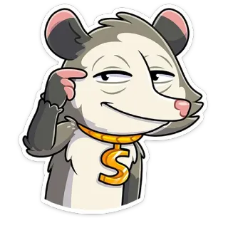💸 zarigüeya, dibujo animado, pensando, personaje, animal, oro, dólar telegram sticker