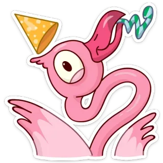 🎉 火烈鸟, 鸟, 派对帽, 卡通, 异想天开, 可爱 telegram sticker