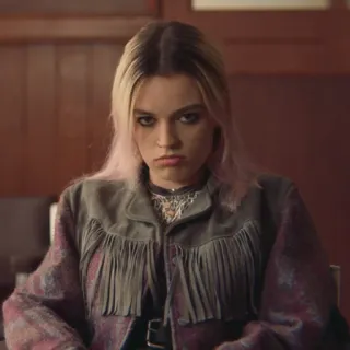 🌸 Maeve Wiley Sex Education adolescente, chica, retrato, gruñón, Maeve Wiley, Sex Education, serie de TV telegram sticker