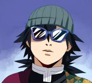 😎 Giyu Tomioka Demon Slayer 动漫, 漫画, 鬼灭之刃, 富冈义勇, 角色, 太阳镜, 帽子 whatsapp sticker