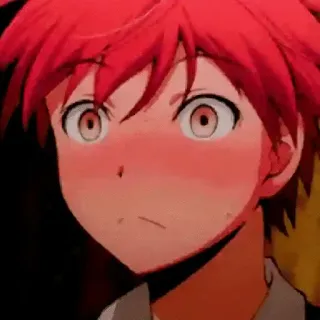 😳 Karma Akabane Assassination Classroom anime, character, red hair, blush, embarrassed, anime boy telegram sticker