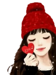 ❤️ LOVE เด็กผู้หญิง, หัวใจ, ความรัก, หมวกบีนนี่, น่ารัก, การ์ตูน telegram sticker