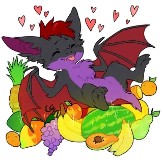 🍏 murciélago, fruta, lindo, animal, kawaii, dibujo animado telegram sticker
