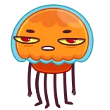 🙄 ubur-ubur, kartun, makhluk laut, oranye, mata telegram sticker