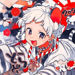 😃 とらピース słodkie, anime, dziecko, znak pokoju, japoński, uszy zwierząt telegram sticker