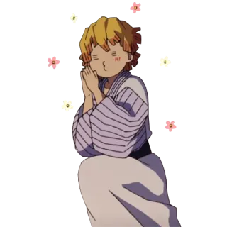 🥰 Zenitsu Agatsuma Demon Slayer Anime, Demon Slayer, Zenitsu, Personagem, Kawaii, Flores telegram sticker
