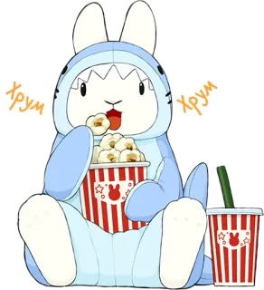 🐰 Хрум Hase, Hai, Popcorn, Snack, Tier, Süß, Cartoon whatsapp sticker