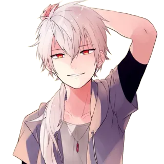 😏 Anime, Charakter, Weiße Haare, Rote Augen, Gutaussehend, Mann telegram sticker