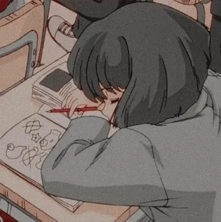 ➖ anime, student, sketching, drawing, cartoon, school telegram sticker