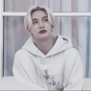 🍭 kpop, 아이돌, 남자, 후드티, 초상화, 흰색, 금발 whatsapp sticker