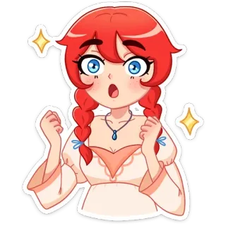 🤩 สาวอนิเมะ, ตกใจ, ผมแดง, ถักเปีย, ประกาย, น่ารัก, การ์ตูน, แอนิเมชัน whatsapp sticker