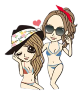 💕 Kartun, Bikini, Wanita, Pantai, Musim panas, Lucu telegram sticker