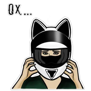 😟 Q X... capacete, orelhas de gato, adesivo, mulher, desenho animado, anime telegram sticker