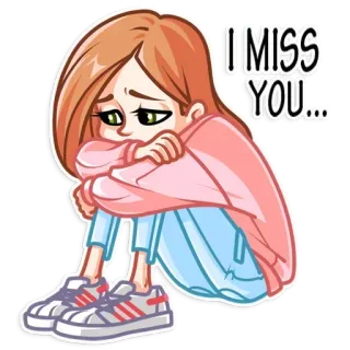 😢 I MISS YOU... saudades, você, menina, triste, amor, desenho, emoji telegram sticker