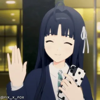 ๐ Takina Inoue Lycoris Recoil @rix_x_FOX Takina Inoue, Lycoris Recoil, anime girl, waving, phone, cute, sticker whatsapp sticker