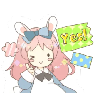 👍 Yes! Аниме, Милый, Да, Подтверждение, Каваий, Мультфильм, Девушка, Подмигивание telegram sticker