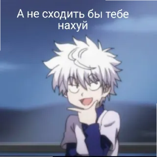 😄 Killua Zoldyck Hunter x Hunter А не сходить бы тебе нахуй anime, killua zoldyck, hunter x hunter, offensive, russian, profanity telegram sticker