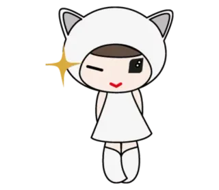😉 Fille anime, Kawaii, Mignon, Dessin animé, Oreilles de chat, Clin d'oeil, Autocollant telegram sticker