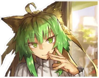 😼 Anime, Pelo verde, Orejas de animales, Lindo, Manga telegram sticker