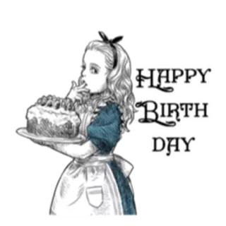 🎂 Alice Alice in Wonderland HAPPY BIRTHDAY 不思議の国のアリス, 誕生日, お祝い, ケーキ, 女の子, ヴィンテージ telegram sticker