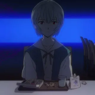 📨 Rei Ayanami Neon Genesis Evangelion Аниме, Рей Аянами, Евангелион, Персонаж, Сидит, Стол, Евангелион нового поколения whatsapp sticker