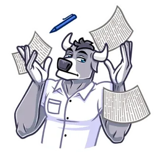 😠 수인, 황소, 서류, 사무실, 스트레스, 일, 만화 telegram sticker