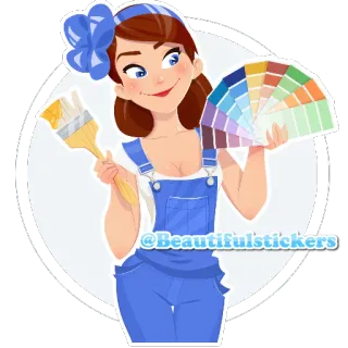🖌 @Beautifulstickers adesivo, mulher, tinta, cor, pincel, jardineira telegram sticker