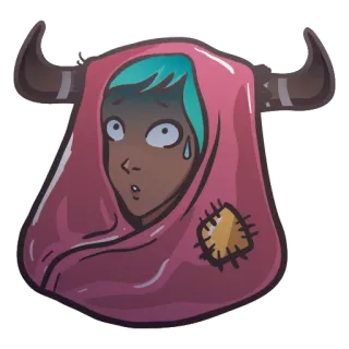 😨 tristesse, personnage, cornes, capuche, illustration, dessin animé whatsapp sticker