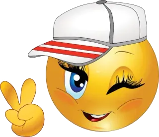 😉 emoji, peace sign, winking, sticker, cap whatsapp sticker