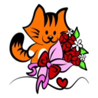 💐 gato, flores, ramo, gatito, amor, corazón, dibujos animados telegram sticker