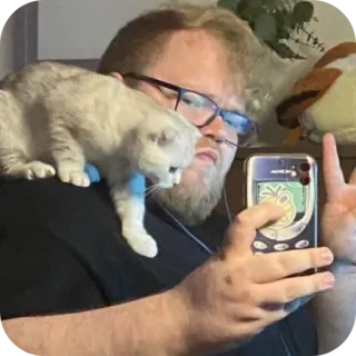 🤳 selfie, kot, zwierzę, mężczyzna, okulary, znak pokoju telegram sticker