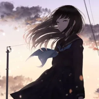 🌨 Anime, Mädchen, Schuluniform, Sonnenuntergang, lange Haare whatsapp sticker