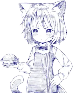 🍔 Anime, Catgirl, Pelayan, Hamburger, Lucu, Chibi, Manga telegram sticker