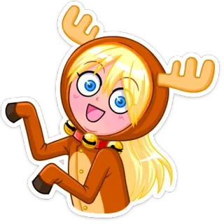🦌 Desenho animado, Rena, Anime, Menina, Fofo, Animal, Kigurumi telegram sticker