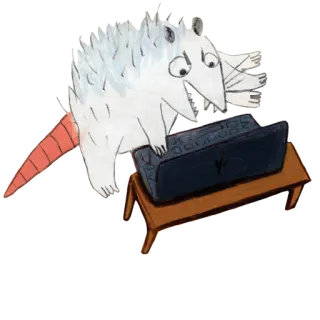 💻 opos, komputer, zwierzę, laptop, biurko, kreskówka telegram sticker