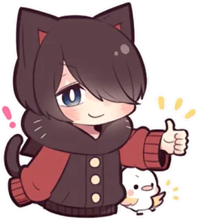 👍 Anime, Chibi, Pollice in su, Carino, Orecchie da gatto, Cartone animato whatsapp sticker