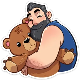🤗 мужчина, плюшевый мишка, объятие, мультфильм, стикер, борода telegram sticker