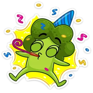 🥳 brócolis, festa, celebração, desenho animado, animação, adesivo whatsapp sticker