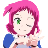 💦 anime, chica, pelo rosa, signo de la paz, guiño, dibujo animado whatsapp sticker