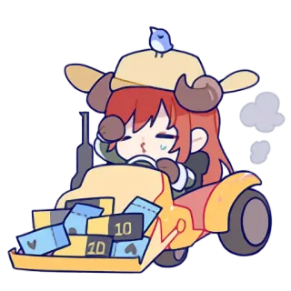 🚜 Anime, Dễ thương, Hoạt hình, Nhân vật, Sừng, Xe, Thẻ telegram sticker