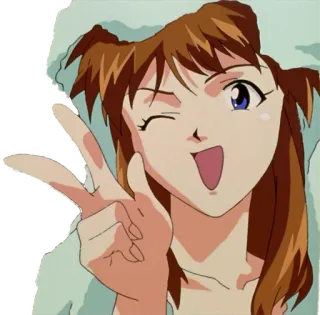 ✌ Asuka Langley Soryu Neon Genesis Evangelion Anime, Mädchen, Friedenszeichen, Zwinkern, Cartoon telegram sticker