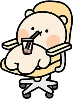 🦥 orso, bubble tea, carino, kawaii, sedia, bevanda, cartone animato, adesivo telegram sticker