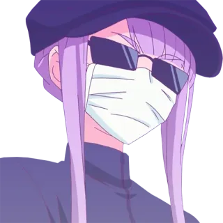 😎 Anime, Postać, Fioletowy, Maska, Okulary przeciwsłoneczne, Kapelusz, Cool telegram sticker
