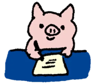 🤓 cerdo, escritura, animal, dibujo animado, escritorio, papel telegram sticker